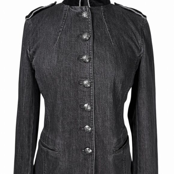 Ralph Lauren Womens Jacket 6 Gray Denim Military Black Velvet Metal Button LRL - Picture 6 of 11